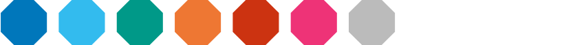 7 vibrantly colored dots in a row