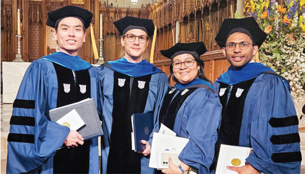 2025 Duke graduation ceremony L-R: Bryan Lim, Sejiro Littleton, Estefany Reyes, Dilshan Malewana